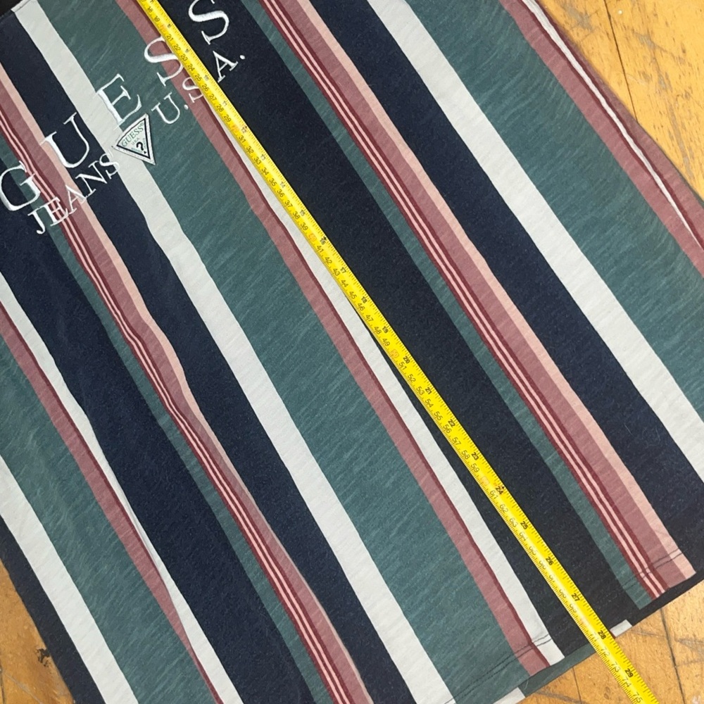 VTG GUESS Men’s Striped Logo Tee - Navy, Green & Pink Sz med - Picture 6 of 6